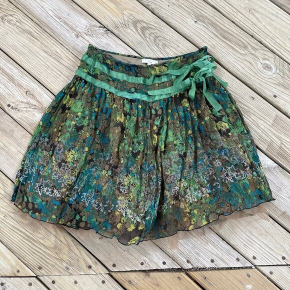 Essentiel Antwerp 100% Silk Green Floral Mini Skirt Tulle Lined Size 40 (U.S.10) - Picture 1 of 10